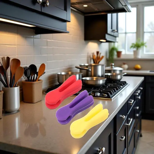 Alt view image 7 of 7 - 3Pcs Silicone Pot Clip Set, Heat Resistant Spoon Rest and Spatula Holder, Non-Slip Cutlery Bracket