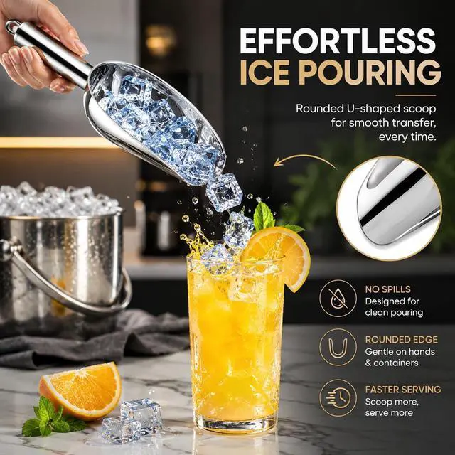 Alt view image 2 of 7 - JBscoop Stainless Steel Scoop for ice, 9.6 Inch Metal Food Scoop Kitchen Bar Party Wedding Heavy Duty Dishwasher Safe - 8 Oz
