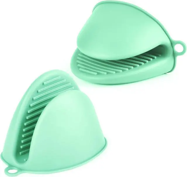 Main image of AUAUY 1 Pair Mini Silicone Oven Mitts, Heat Resistant Pot Holders Mitts, Cute Oven Pinch Grip Gloves, Small Potholders for Kitchen, Air Fryer Mitts Pair for Cooking, Baking and Grilling (Green)
