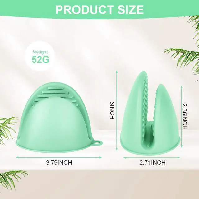 Alt view image 4 of 7 - AUAUY 1 Pair Mini Silicone Oven Mitts, Heat Resistant Pot Holders Mitts, Cute Oven Pinch Grip Gloves, Small Potholders for Kitchen, Air Fryer Mitts Pair for Cooking, Baking and Grilling (Green)