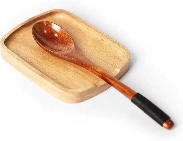 Main image of Acacia Wood Spoon Rest, Wooden Spoon Holder With Non Slip Silicone Feet, Multifunctional Kitchen Utensil Holder and Rest for Kitchen Countertop, Brown 5.9" x 4.5" Rectangular