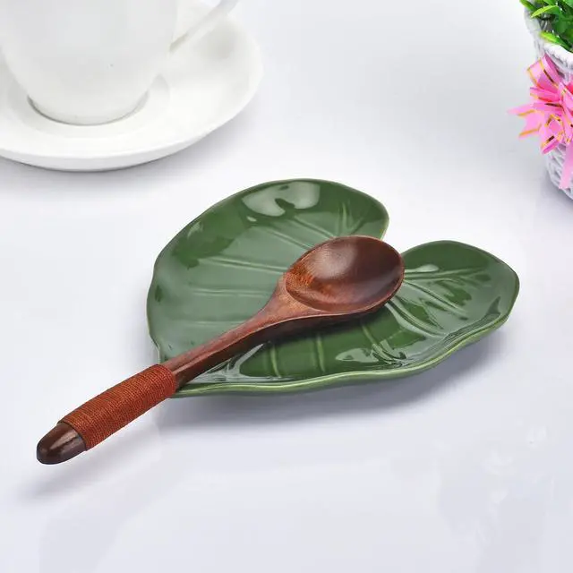 Alt view image 4 of 7 - Cute Green Leaf Shaped Ceramic Spoon Rest for Stove Top,Spoon Holder for Kitchen Countertop Decor,Cooking Kitchen Spoon Rest Spatula Rest Utensil Rest,Green