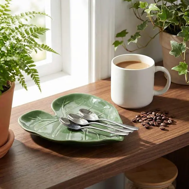 Alt view image 5 of 7 - Cute Green Leaf Shaped Ceramic Spoon Rest for Stove Top,Spoon Holder for Kitchen Countertop Decor,Cooking Kitchen Spoon Rest Spatula Rest Utensil Rest,Green