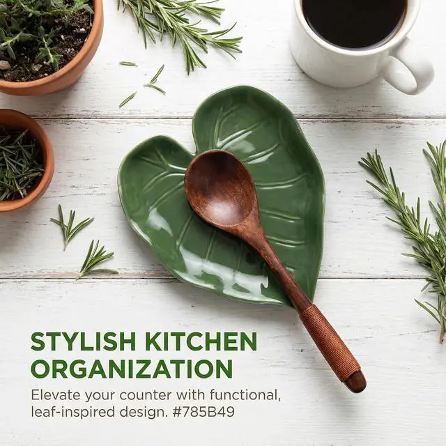 Alt view image 6 of 7 - Cute Green Leaf Shaped Ceramic Spoon Rest for Stove Top,Spoon Holder for Kitchen Countertop Decor,Cooking Kitchen Spoon Rest Spatula Rest Utensil Rest,Green