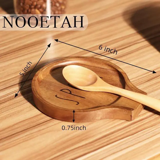 Alt view image 2 of 7 - Acacia Wood Spoon Rest, Wooden Spoon Holder With Non Slip Silicone Feet, Multifunctional Kitchen Utensil Holder and Rest for Kitchen Countertop, Brown Labeled "SPOON", 6.1" x 5.1" Irregular