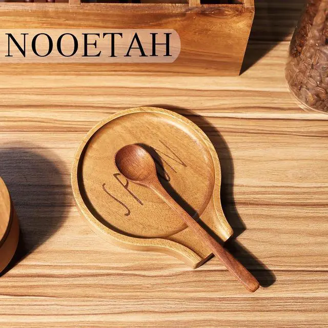 Alt view image 4 of 7 - Acacia Wood Spoon Rest, Wooden Spoon Holder With Non Slip Silicone Feet, Multifunctional Kitchen Utensil Holder and Rest for Kitchen Countertop, Brown Labeled "SPOON", 6.1" x 5.1" Irregular
