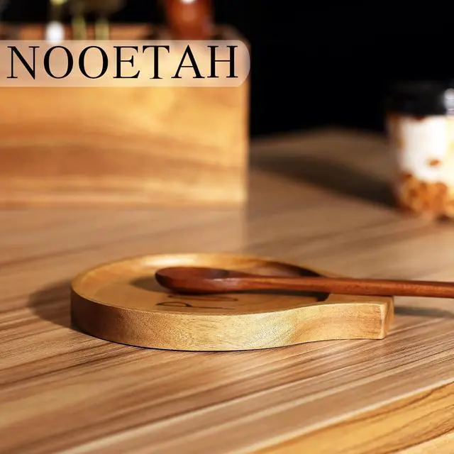 Alt view image 6 of 7 - Acacia Wood Spoon Rest, Wooden Spoon Holder With Non Slip Silicone Feet, Multifunctional Kitchen Utensil Holder and Rest for Kitchen Countertop, Brown Labeled "SPOON", 6.1" x 5.1" Irregular