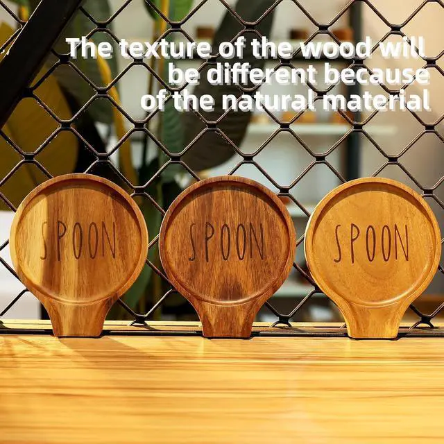 Alt view image 3 of 7 - Acacia Wood Spoon Rest, Wooden Spoon Holder With Non Slip Silicone Feet, Multifunctional Kitchen Utensil Holder and Rest for Kitchen Countertop, Brown Labeled "SPOON", 6.1" x 5.1" Irregular