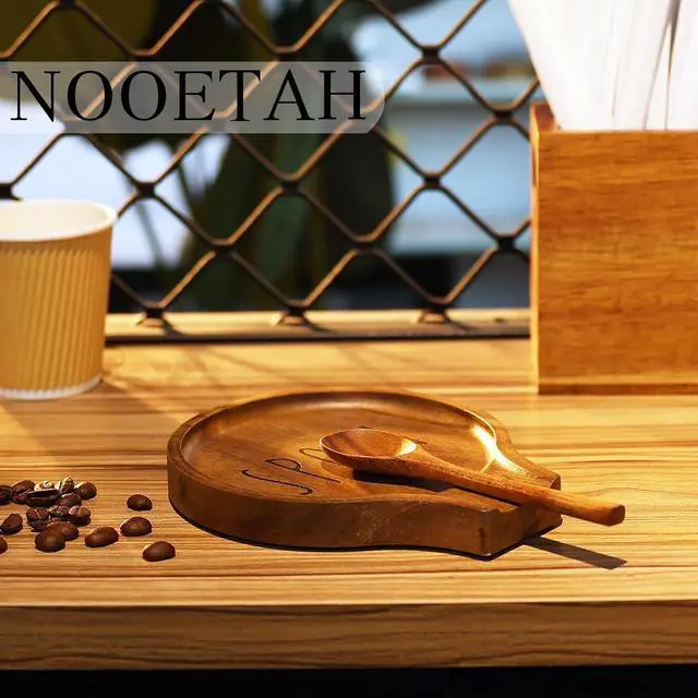 Alt view image 5 of 7 - Acacia Wood Spoon Rest, Wooden Spoon Holder With Non Slip Silicone Feet, Multifunctional Kitchen Utensil Holder and Rest for Kitchen Countertop, Brown Labeled "SPOON", 6.1" x 5.1" Irregular