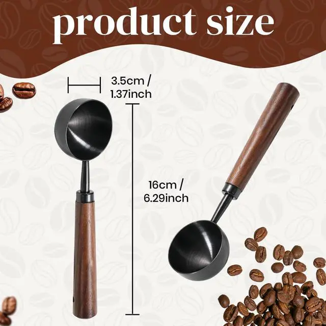 Alt view image 2 of 7 - Vintage Metal Coffee Measuring Spoon, 304 Stainless Steel 15g Coffee Scoop with Walnut Handle, Multi-Purpose Scoop for Coffee, Tea & More, Gunmetal Finish