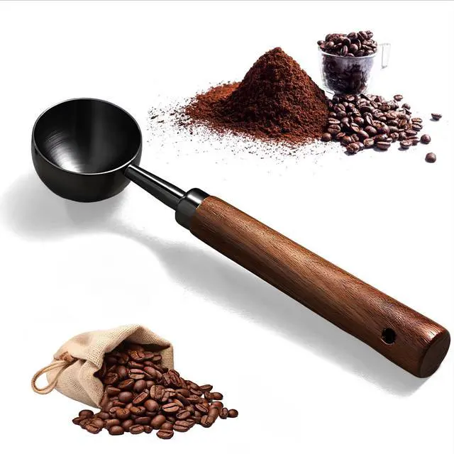 Main image of Vintage Metal Coffee Measuring Spoon, 304 Stainless Steel 15g Coffee Scoop with Walnut Handle, Multi-Purpose Scoop for Coffee, Tea & More, Gunmetal Finish
