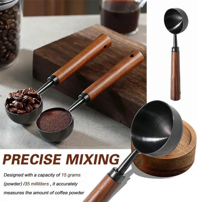 Alt view image 5 of 7 - Vintage Metal Coffee Measuring Spoon, 304 Stainless Steel 15g Coffee Scoop with Walnut Handle, Multi-Purpose Scoop for Coffee, Tea & More, Gunmetal Finish