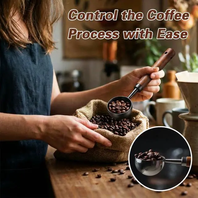 Alt view image 7 of 7 - Vintage Metal Coffee Measuring Spoon, 304 Stainless Steel 15g Coffee Scoop with Walnut Handle, Multi-Purpose Scoop for Coffee, Tea & More, Gunmetal Finish