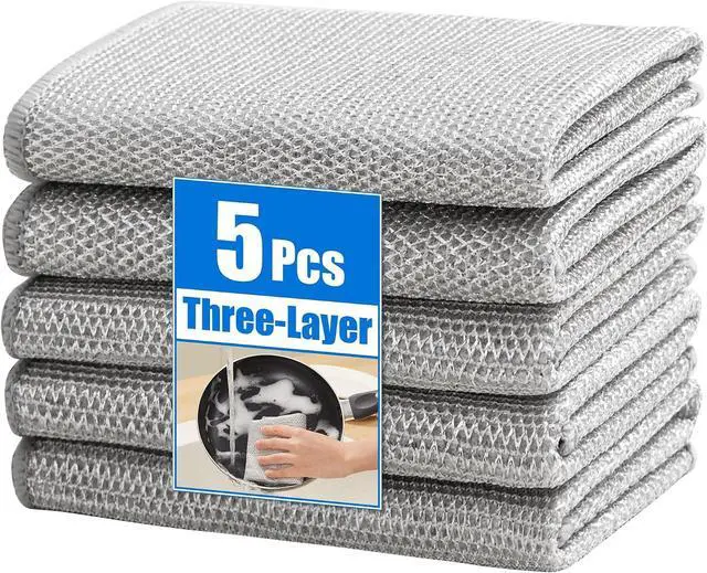 Main image of JOYMOOP Multipurpose Non-Scratch Wire Dishwashing Rag for Wet and Dry, Reusable Cleaning Cloths, Scrubbing Pads for Dishes, Glass, Stainless Steel - 5 Pack
