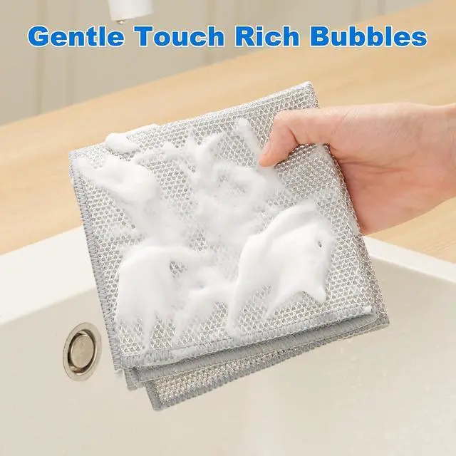 Alt view image 4 of 7 - JOYMOOP Multipurpose Non-Scratch Wire Dishwashing Rag for Wet and Dry, Reusable Cleaning Cloths, Scrubbing Pads for Dishes, Glass, Stainless Steel - 5 Pack