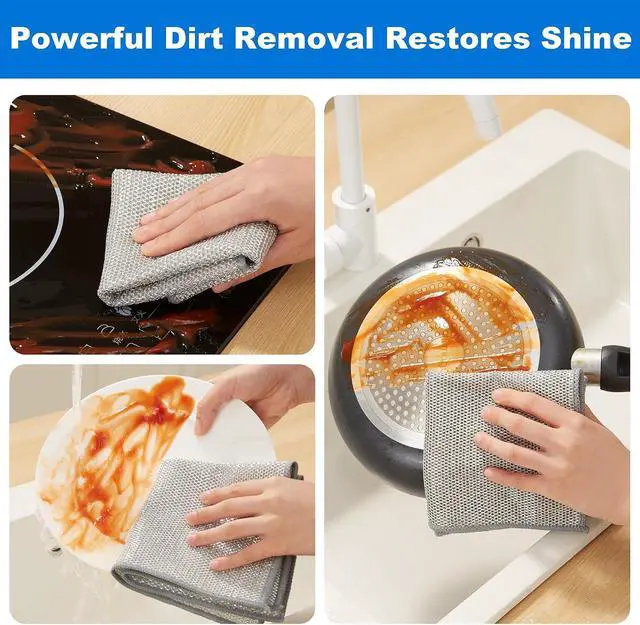 Alt view image 5 of 7 - JOYMOOP Multipurpose Non-Scratch Wire Dishwashing Rag for Wet and Dry, Reusable Cleaning Cloths, Scrubbing Pads for Dishes, Glass, Stainless Steel - 5 Pack