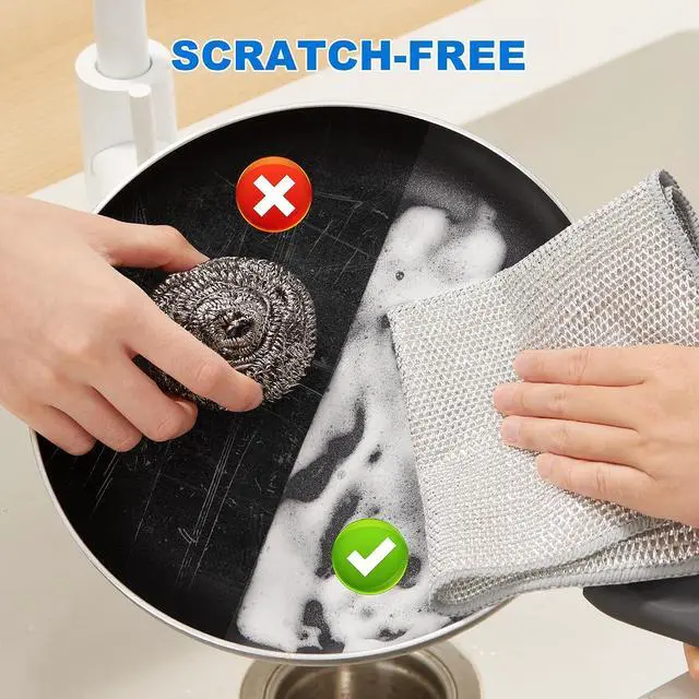Alt view image 6 of 7 - JOYMOOP Multipurpose Non-Scratch Wire Dishwashing Rag for Wet and Dry, Reusable Cleaning Cloths, Scrubbing Pads for Dishes, Glass, Stainless Steel - 5 Pack