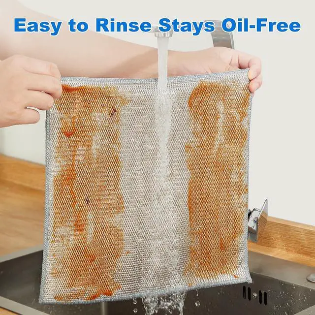 Alt view image 7 of 7 - JOYMOOP Multipurpose Non-Scratch Wire Dishwashing Rag for Wet and Dry, Reusable Cleaning Cloths, Scrubbing Pads for Dishes, Glass, Stainless Steel - 5 Pack
