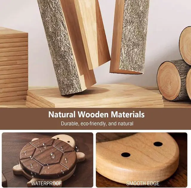 Alt view image 2 of 5 - Adorable Turtle Wooden Coaster Premium Heat-Resistant Drink Holder, Unique Turtle Design for Coffee, Tea, and Mug, for Home Decor and Kitchen