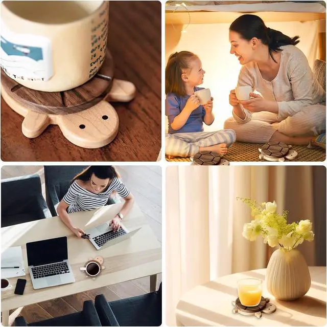Alt view image 5 of 5 - Adorable Turtle Wooden Coaster Premium Heat-Resistant Drink Holder, Unique Turtle Design for Coffee, Tea, and Mug, for Home Decor and Kitchen