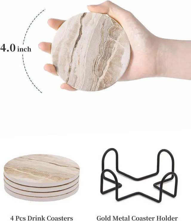 Alt view image 2 of 7 - LIFVER Absorbent Coaster Sets of 4, Drink Coasters with Holder, Marble Style Ceramic Drink Coaster for Tabletop Protection, Suitable for Kinds of Cups, Wooden Table, Cool Home Decor, 4 Inches