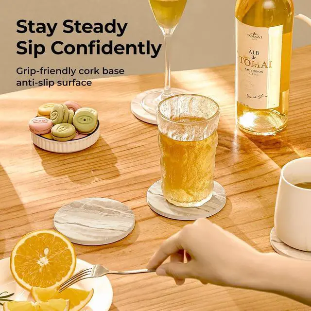 Alt view image 4 of 7 - LIFVER Absorbent Coaster Sets of 4, Drink Coasters with Holder, Marble Style Ceramic Drink Coaster for Tabletop Protection, Suitable for Kinds of Cups, Wooden Table, Cool Home Decor, 4 Inches