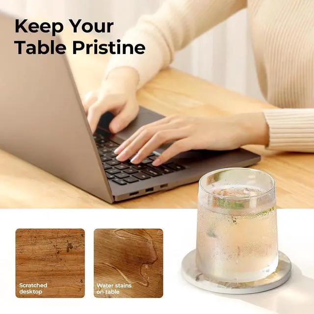 Alt view image 5 of 7 - LIFVER Absorbent Coaster Sets of 4, Drink Coasters with Holder, Marble Style Ceramic Drink Coaster for Tabletop Protection, Suitable for Kinds of Cups, Wooden Table, Cool Home Decor, 4 Inches