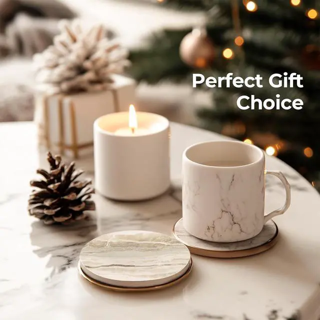 Alt view image 7 of 7 - LIFVER Absorbent Coaster Sets of 4, Drink Coasters with Holder, Marble Style Ceramic Drink Coaster for Tabletop Protection, Suitable for Kinds of Cups, Wooden Table, Cool Home Decor, 4 Inches