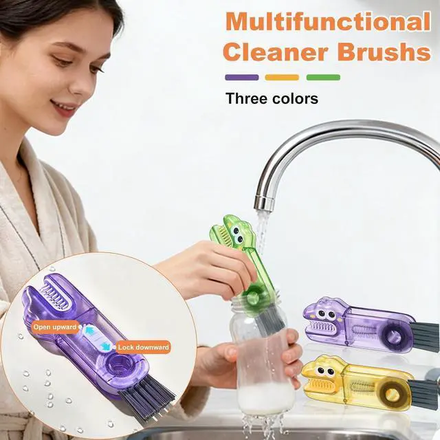 Alt view image 2 of 6 - 3 in 1 Cup Lid Cleaning Brush, Gap Cleaner Brushs - Home Kitchen Multifunctional Bottle Cleaning Brush Set, Portable Travel Bottle Lid Cleaner Tools