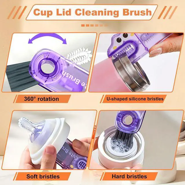 Alt view image 3 of 6 - 3 in 1 Cup Lid Cleaning Brush, Gap Cleaner Brushs - Home Kitchen Multifunctional Bottle Cleaning Brush Set, Portable Travel Bottle Lid Cleaner Tools