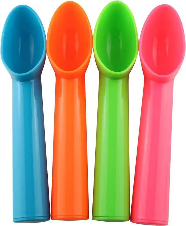 Main image of 4pcs Plastic Ice Cream Scoop Fruit Spoons Melon Baller Watermelon Scooper Kitchen Accessories 4 Colors (Orange, Green, Blue, Pink)