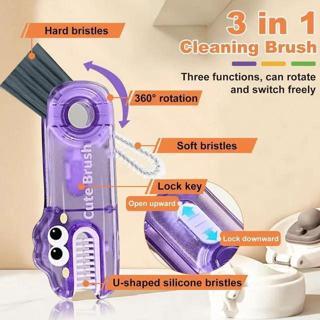 Alt view image 4 of 6 - 3 in 1 Cup Lid Cleaning Brush, Gap Cleaner Brushs - Home Kitchen Multifunctional Bottle Cleaning Brush Set, Portable Travel Bottle Lid Cleaner Tools