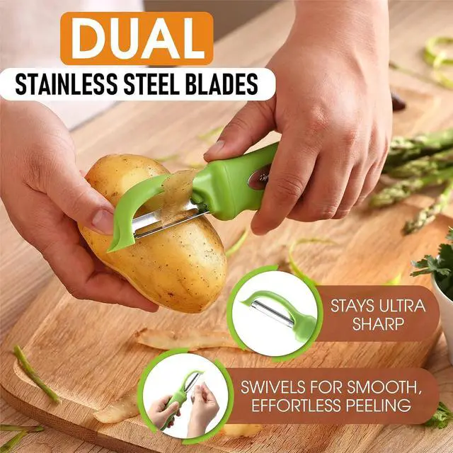 Alt view image 2 of 7 - Spring Chef Swivel Vegetable Peeler for Kitchen w/Soft Grip Handle, Green