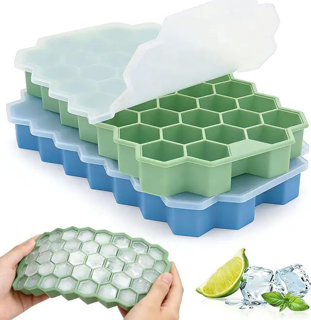 Main image of Ice Cube Trays for Freezer, 2 Pack Silicone Ice Cube Mold with Lid-37 Grid, Easy-Release Reusable 74 PCS Small Ice Cubes for Ice Bucket Iced Coffee Cocktail Whisky Soup Food
