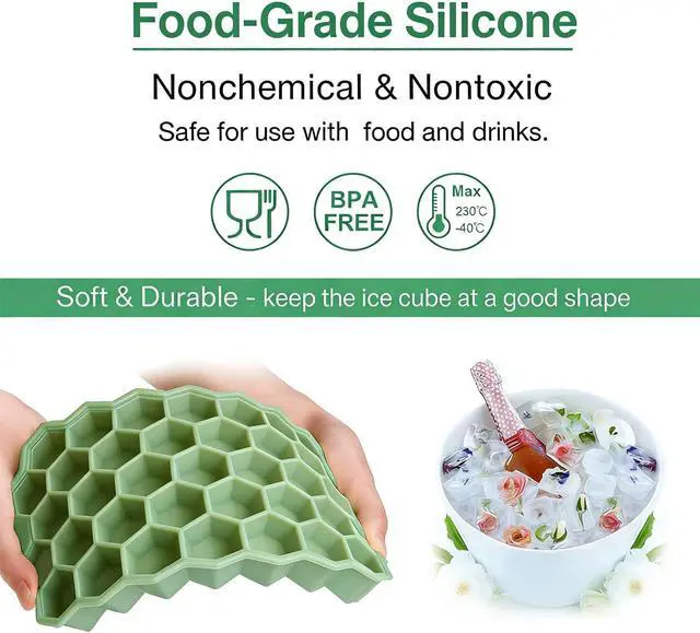 Alt view image 2 of 7 - Ice Cube Trays for Freezer, 2 Pack Silicone Ice Cube Mold with Lid-37 Grid, Easy-Release Reusable 74 PCS Small Ice Cubes for Ice Bucket Iced Coffee Cocktail Whisky Soup Food