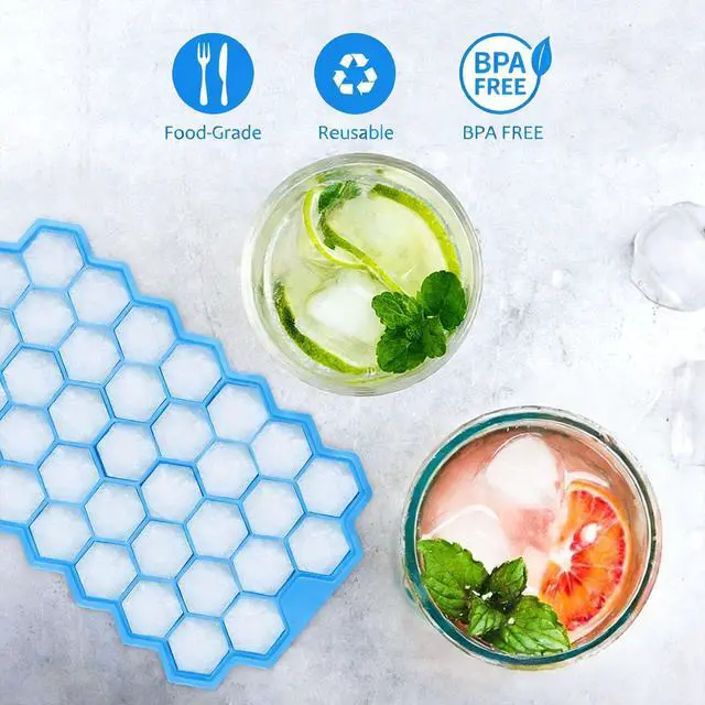 Alt view image 5 of 7 - Ice Cube Trays for Freezer, 2 Pack Silicone Ice Cube Mold with Lid-37 Grid, Easy-Release Reusable 74 PCS Small Ice Cubes for Ice Bucket Iced Coffee Cocktail Whisky Soup Food