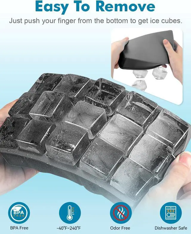 Alt view image 3 of 6 - Silicone Ice Cube Trays for Freezer 2 Pack, Easy Release Ice Cubes Mold