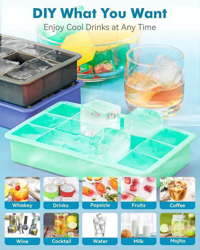 Alt view image 6 of 6 - Silicone Ice Cube Trays for Freezer 2 Pack, Easy Release Ice Cubes Mold