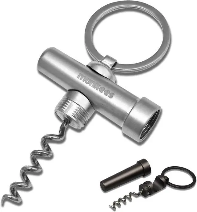 Alt view image 2 of 7 - Munkees Mini Keychain Corkscrew Tool, Small Key Ring Wine Opener, Emergency Travel Cork Wine Opener, Portable Backpack Camping Kit, Wine Enthusiasts, Waiters, Bartenders, Bottle Opener Gift Set