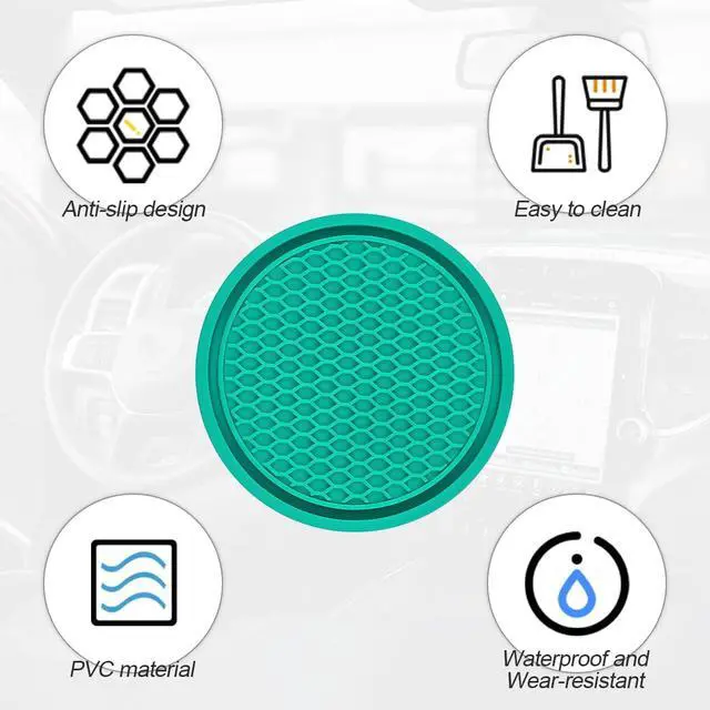 Alt view image 3 of 6 - 4 Pack Car Cup Holder Coaster, 2.75 Inch Diameter Non-Slip Universal Insert Coaster, Durable, Suitable for Most Car Interior, Car Accessory for Women and Men (Blue/Green)