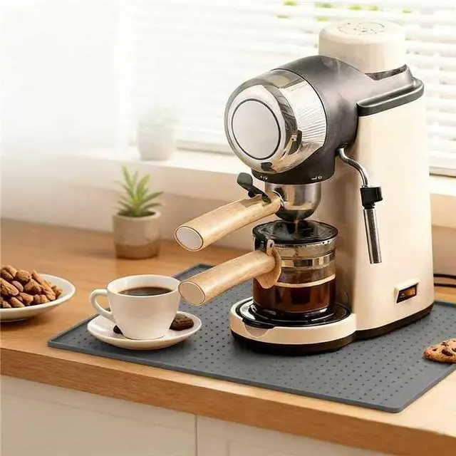 Main image of Coffee Mat with Raised Edges, 10x14 Silicone Bar Mats for Counter, Heat Resistant Accessories Mat Keep Kitchen Counters Clean & Drying, Espresso Machine Coffee Bar Mats for Countertop, Grey