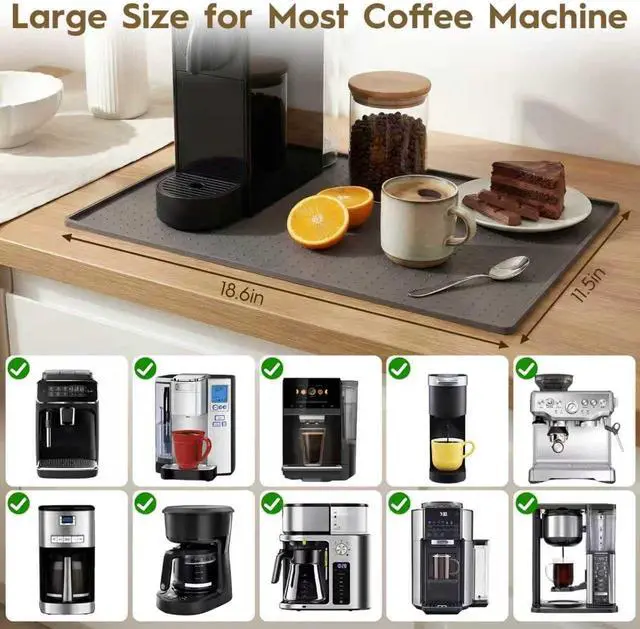 Alt view image 2 of 7 - Coffee Mat with Raised Edges, 10x14 Silicone Bar Mats for Counter, Heat Resistant Accessories Mat Keep Kitchen Counters Clean & Drying, Espresso Machine Coffee Bar Mats for Countertop, Grey
