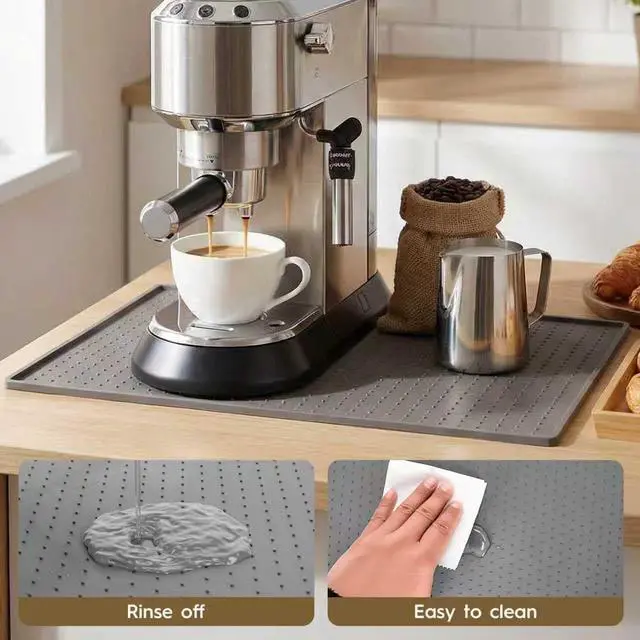 Alt view image 6 of 7 - Coffee Mat with Raised Edges, 10x14 Silicone Bar Mats for Counter, Heat Resistant Accessories Mat Keep Kitchen Counters Clean & Drying, Espresso Machine Coffee Bar Mats for Countertop, Grey