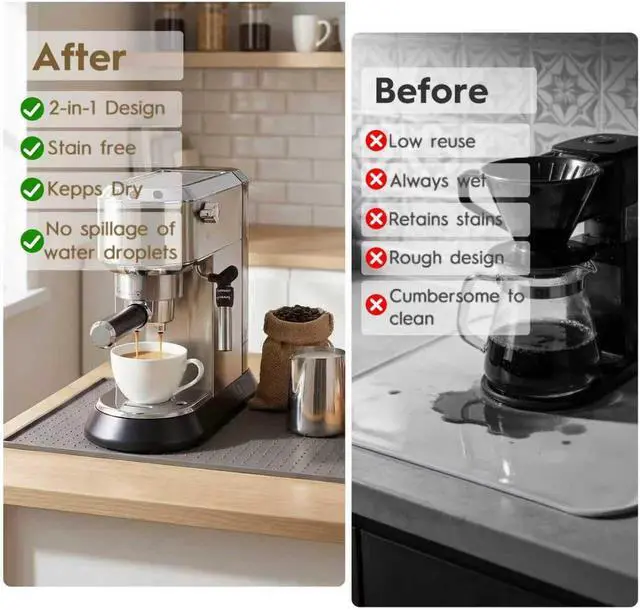 Alt view image 7 of 7 - Coffee Mat with Raised Edges, 10x14 Silicone Bar Mats for Counter, Heat Resistant Accessories Mat Keep Kitchen Counters Clean & Drying, Espresso Machine Coffee Bar Mats for Countertop, Grey