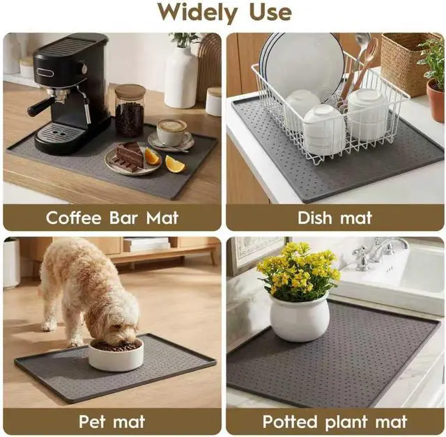 Alt view image 4 of 7 - Coffee Mat with Raised Edges, 10x14 Silicone Bar Mats for Counter, Heat Resistant Accessories Mat Keep Kitchen Counters Clean & Drying, Espresso Machine Coffee Bar Mats for Countertop, Grey