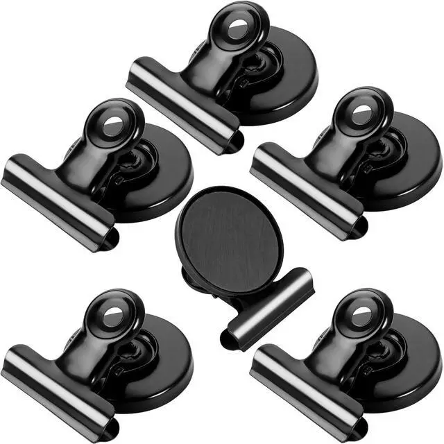 Main image of VNDUEEY 6 Pack Refrigerator Magnets Fridge Magnets, Black Magnetic Clips Whiteboard Magnets, Magnet Clips for Home and Office List Display