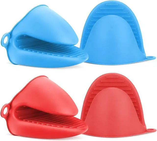 Main image of NEPAK 2 Pairs Oven Mitts Heat Resistant,Mini Silicone Oven Gloves,Pinch Grips Mitts Potholder for Kitchen Cooking & Baking (Red and Blue)