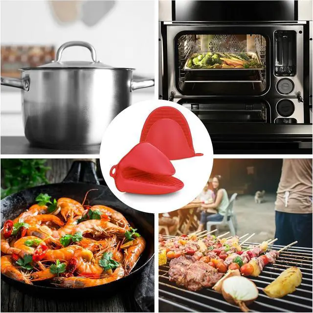 Alt view image 7 of 7 - NEPAK 2 Pairs Oven Mitts Heat Resistant,Mini Silicone Oven Gloves,Pinch Grips Mitts Potholder for Kitchen Cooking & Baking (Red and Blue)