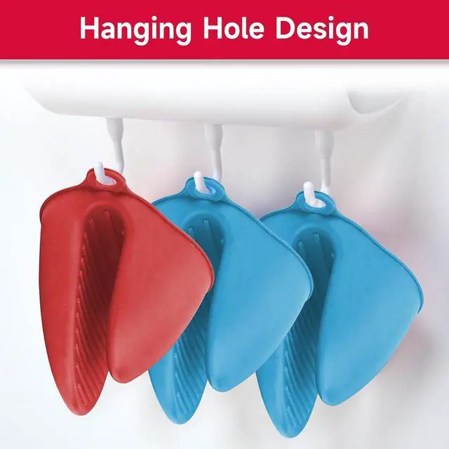 Alt view image 6 of 7 - NEPAK 2 Pairs Oven Mitts Heat Resistant,Mini Silicone Oven Gloves,Pinch Grips Mitts Potholder for Kitchen Cooking & Baking (Red and Blue)