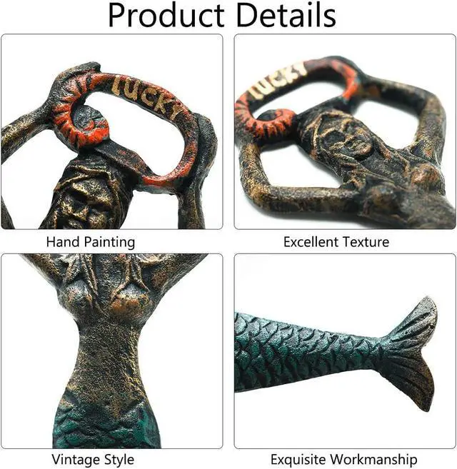 Alt view image 5 of 7 - Sungmor Cast Iron Mermaid Bottle Opener, Vintage Portable Bottle Cap Opener, Durable Handy Kitchen Bartender Coke Beer Open Equipment, Unique Decorative Metal Opener, Christmas Thanksgiving Party Gift